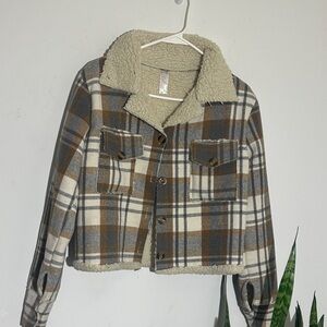 Ara Kids Checkered Jean Jacket with Cream and Brown